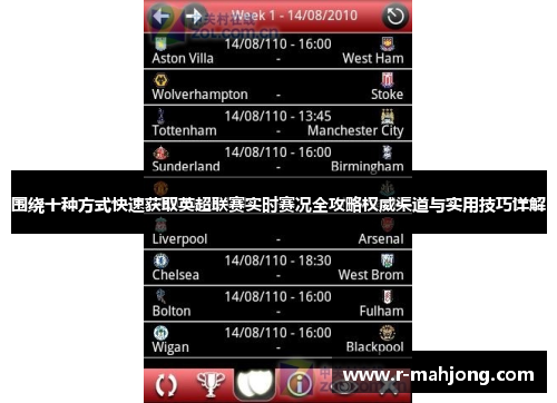 围绕十种方式快速获取英超联赛实时赛况全攻略权威渠道与实用技巧详解